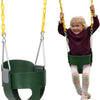 Heavy-Duty High Back Full Bucket Toddler Swing Seat | Coated Swing Chains Fully Assembled | Green Swing Set Accessory