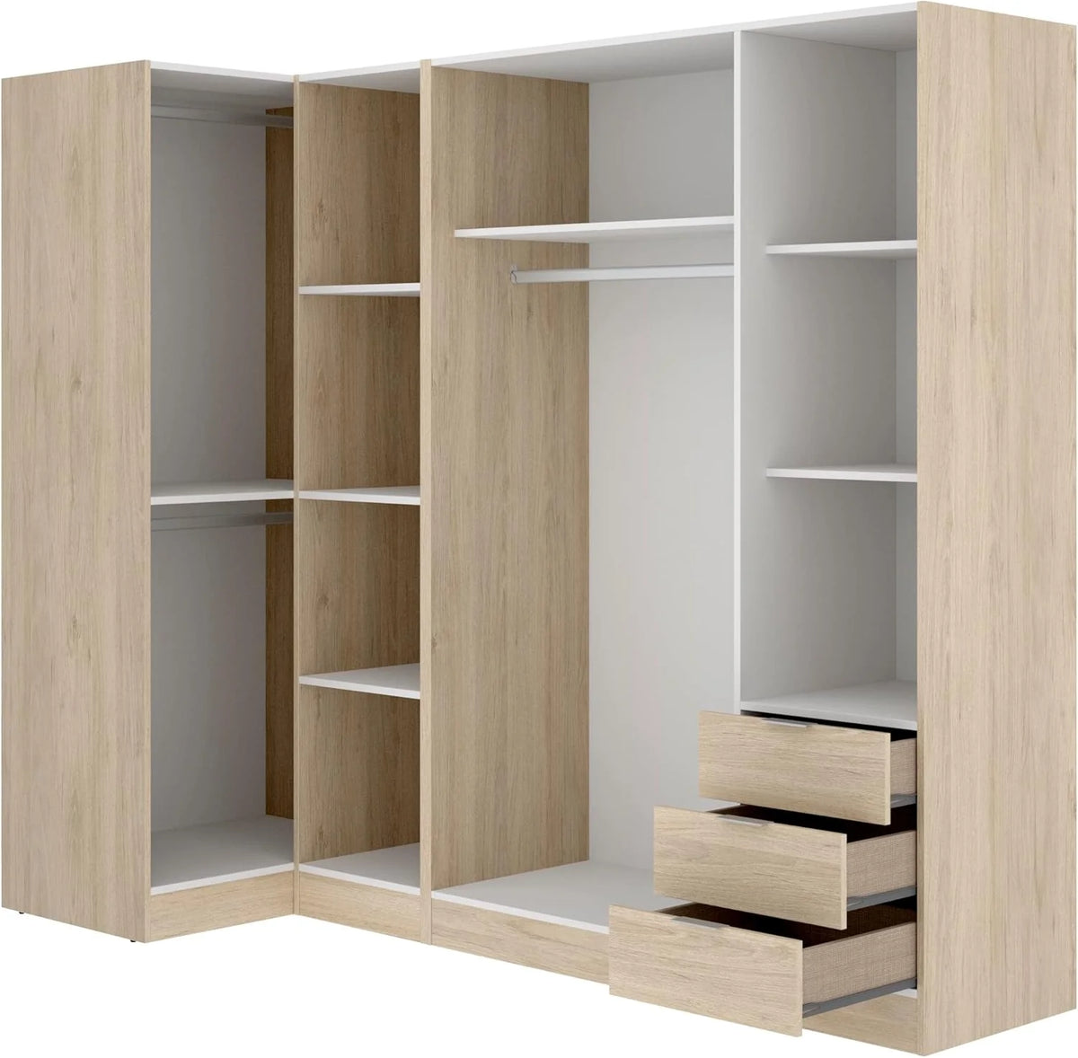 DEKIT GRUPO RIMOBEL Essen Corner Wardrobe with Drawers - Natural Oak - 184 cm (Height) x 91 cm (Width) x 214 cm (Depth)