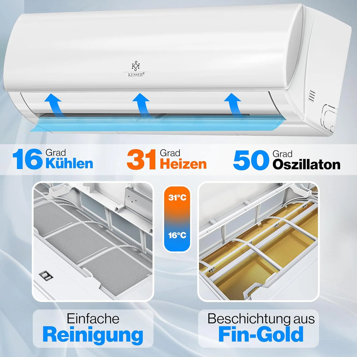 KESSER® Quick Connect 12000 BTU 3,4 kW Split Airconditioner Kit – WiFi en App Airconditioner met verwarmings- en koelfunctie Wandgemonteerde airconditioner met koperen leidingen Koelmiddel R32 Montagemateriaal inbegrepen