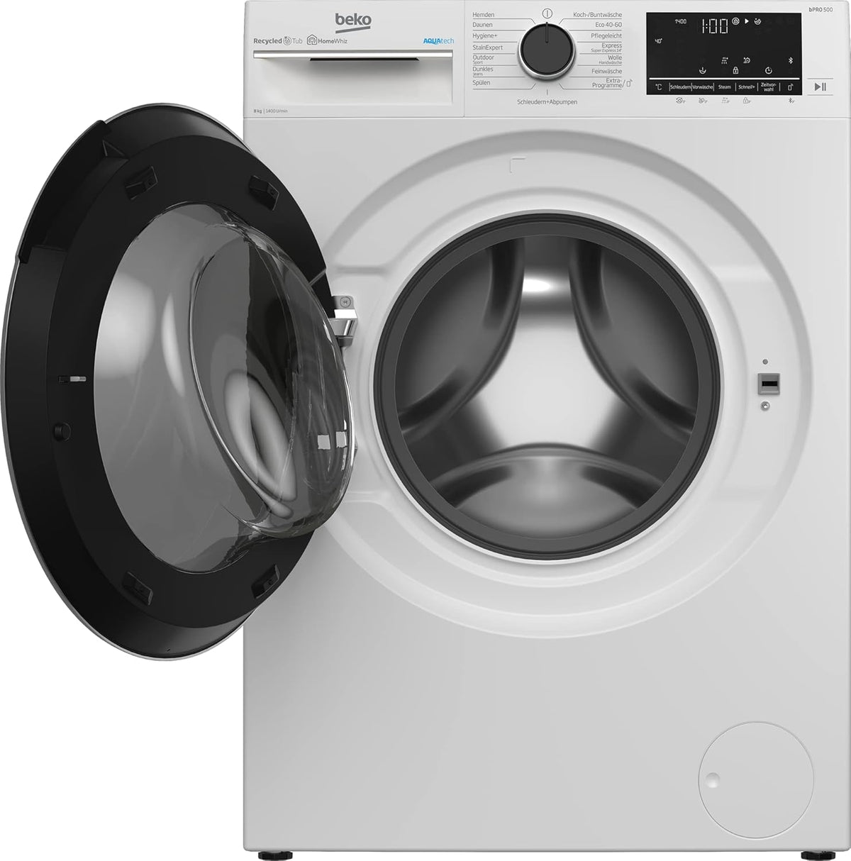 Pralka wolnostojąca Beko B5WFU58418W bPRO 500, w pełni automatyczna, 8 kg, AquaTech, wybór prędkości wirowania, 1400 obr./min, Bluetooth, funkcja pary, odpowiednia dla alergików, biała