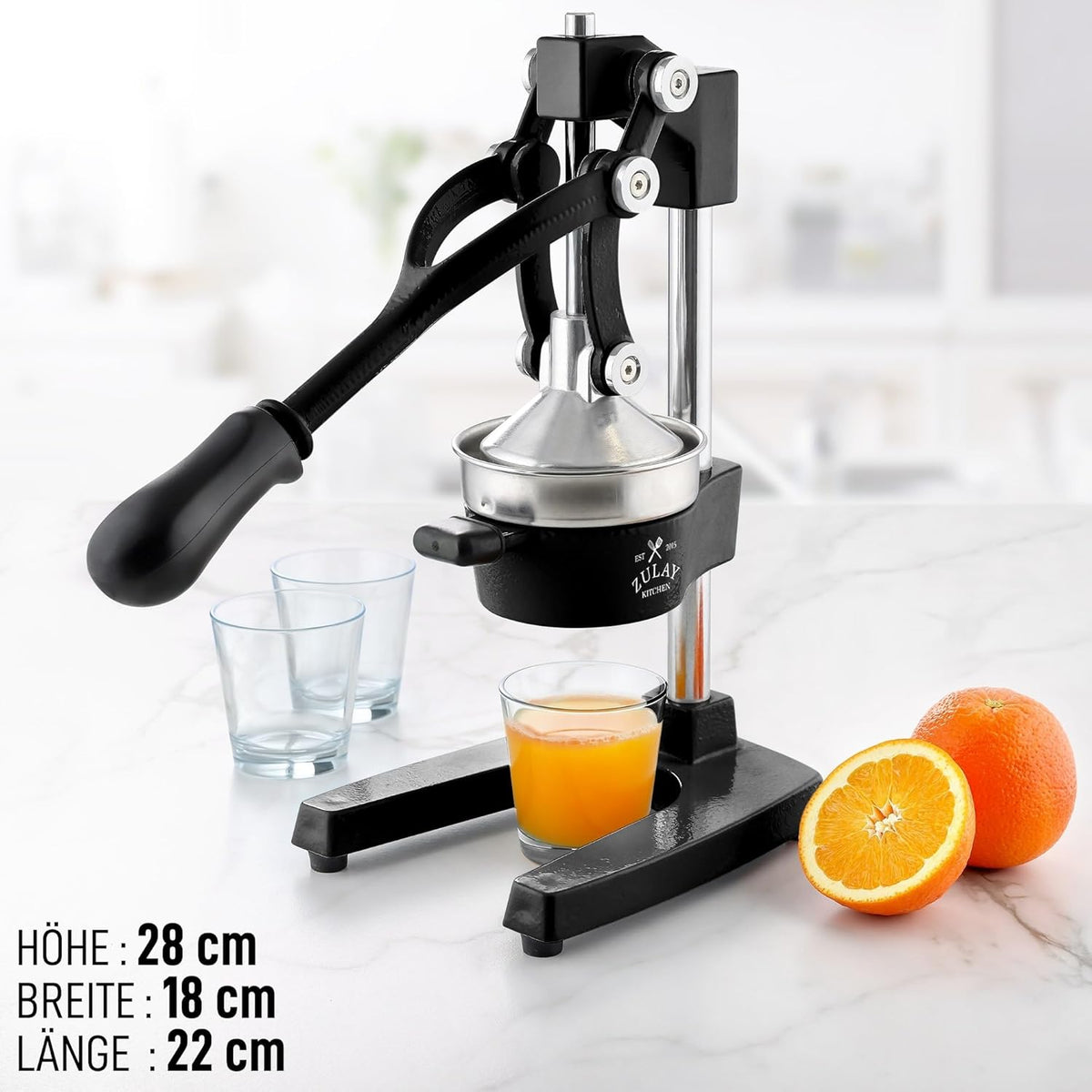 Zulay Professional Citrus Press – ręczna metalowa wyciskarka do soku – ręczna wyciskarka do cytryn i pomarańczy – solidna i trwała, wysokiej jakości wyciskarka podłogowa, czarna