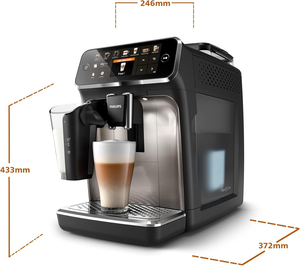 W pełni automatyczny ekspres do kawy Philips Series 5400 – system mleczny LatteGo, 12 specjałów kawowych, intuicyjny wyświetlacz, 4 profile użytkowników, chrom (EP5447/90)