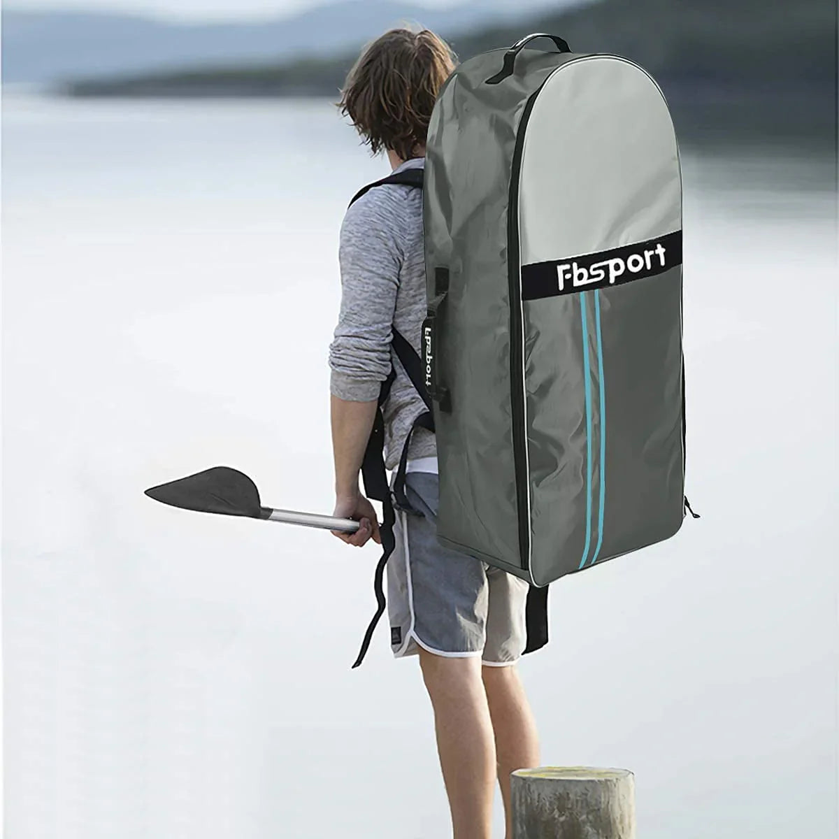 Nadmuchiwana deska SUP FBSPORT (model 2026), grubość 15 cm, kompletny zestaw z regulowanym aluminiowym wiosłem i pompką (zielona)