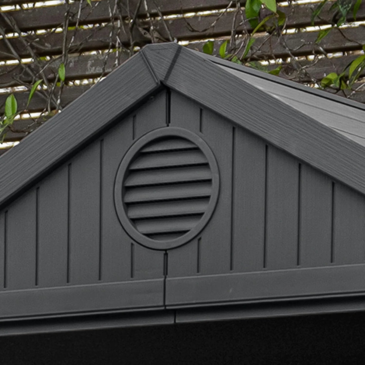 KETER Darwin 4x4 tuinhuis, 125,8 x 117 x 205 cm en 1,4 m²; inclusief vloer, ventilatiesysteem, deur en raam; waterdicht; grijs.