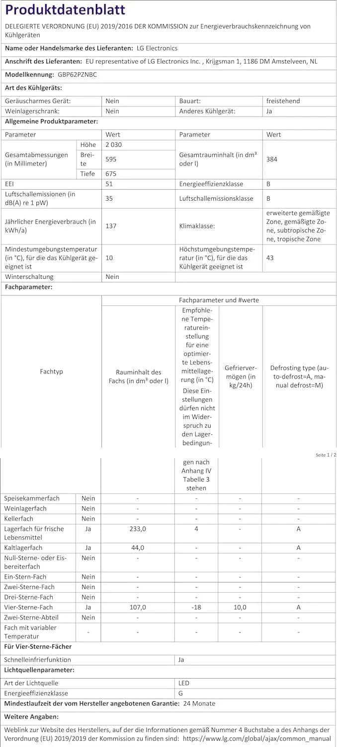Lodówka/zamrażarka LG GBV22NCCEP – inteligentny kompresor inwerterowy, system Total No Frost, nowoczesna konstrukcja płaskich drzwi, matowy czarny metalik, klasa energetyczna A