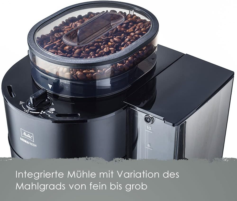 Melitta AromaFresh - Ekspres przelewowy - ze szklanym dzbankiem - wbudowanym młynkiem - funkcją timera - 10 filiżanek - Czysta czerń