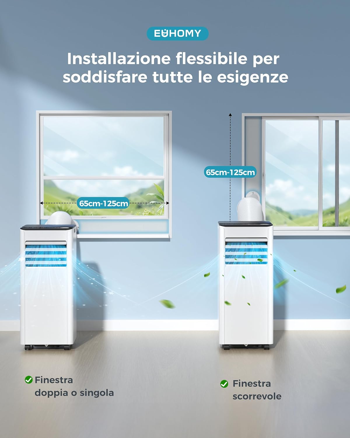 Przenośny klimatyzator 9000 BTU z rurą wylotową | Klimatyzator przenośny 4 w 1 | Cicha praca
