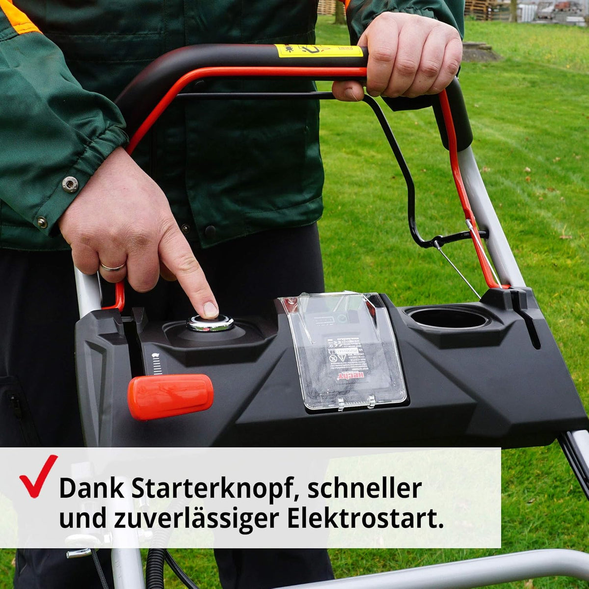 Kosiarka spalinowa HECHT 5 w 1 – mocny, czterosuwowy silnik Eco o mocy 4,4 kW (6,0 KM) – rozruch elektryczny – szerokość koszenia 53 cm – kosz na trawę o pojemności 75 l – napęd na koła – opatentowane koła – funkcja mulczowania