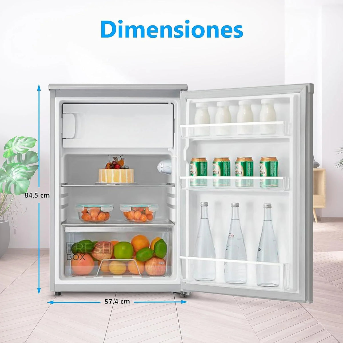 Midea Mała lodówka 113 l z zamrażarką - Mini lodówka do sypialni/przyczepy kempingowej/na kemping - Mini bar o niskim zużyciu energii - Cicha lodówka podblatowa 39 dB + zamrażarka -16º/-24º