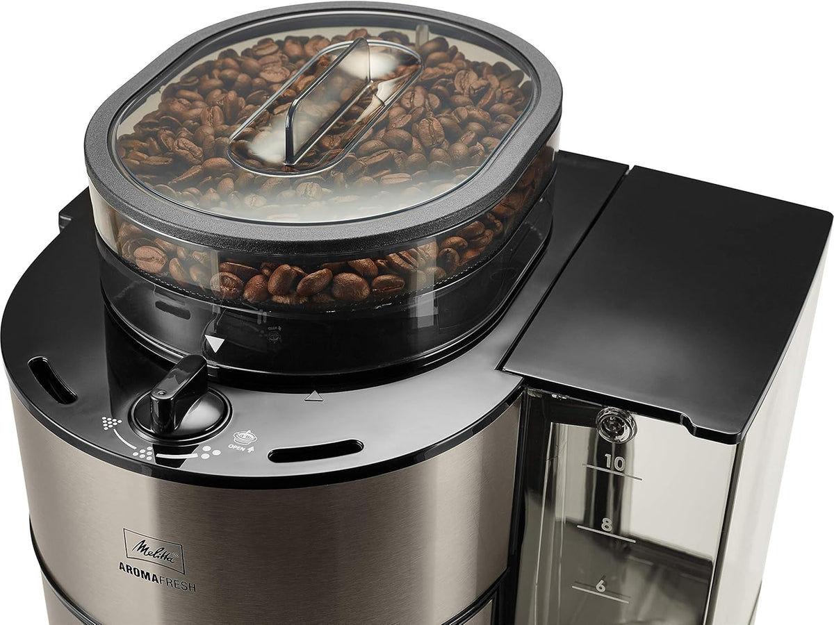 Melitta AromaFresh - Ekspres przelewowy - ze szklanym dzbankiem - wbudowanym młynkiem - funkcją timera - 10 filiżanek - Czysta czerń