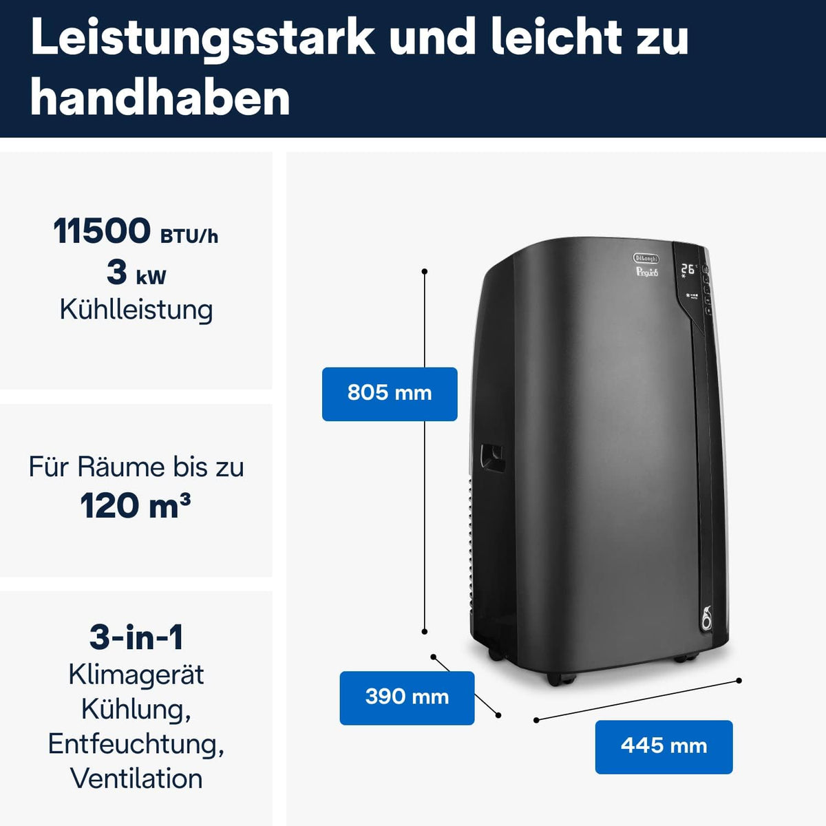 De'Longhi Pinguino PAC EL112 CST WiFi, przenośna klimatyzacja z technologią MyEcoRealFeel do pomieszczeń o kubaturze do 110 m³, 11 000 BTU/h, 2,9 kW, 63 dB, funkcja osuszania, A, sterowanie aplikacją i głosem, kolor biały