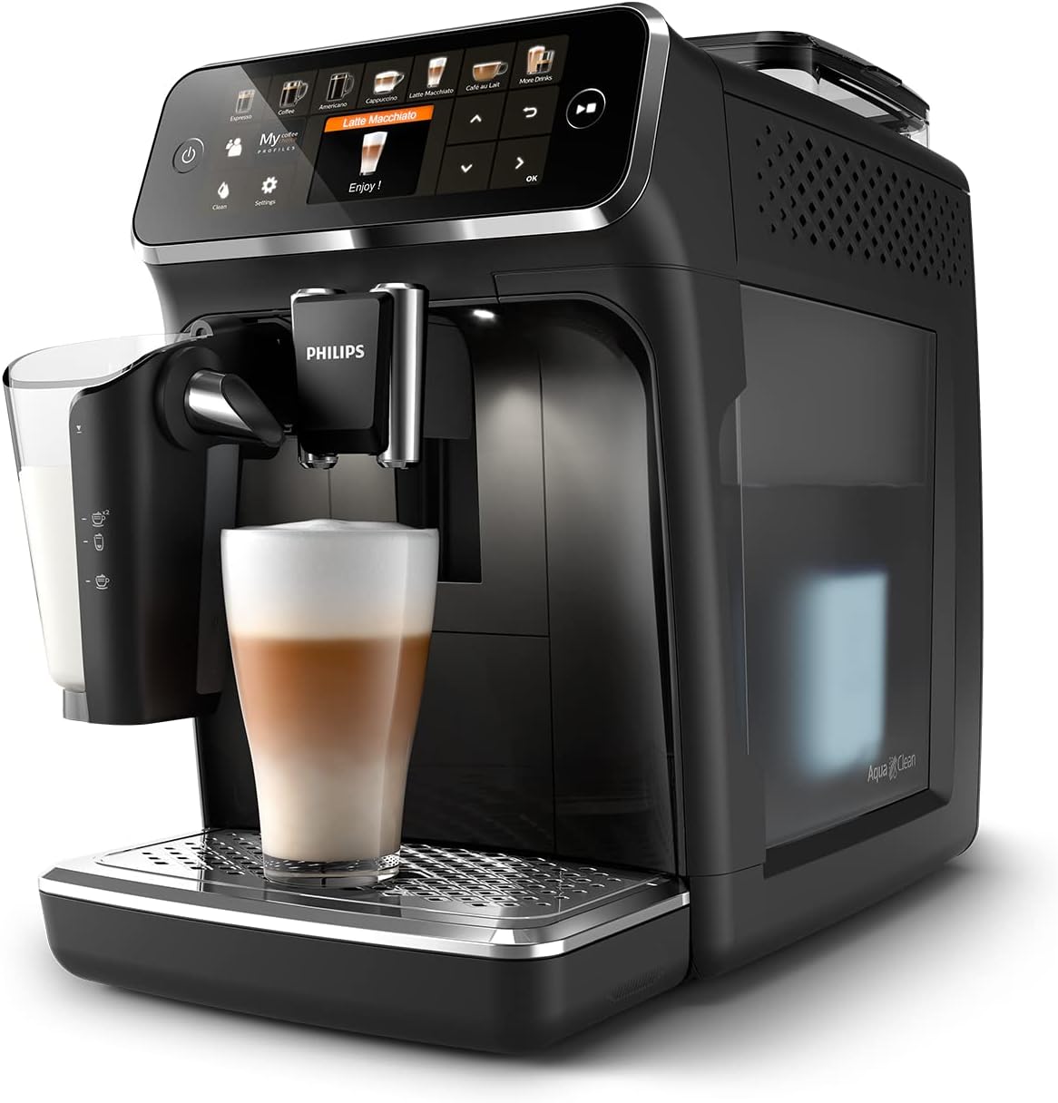 W pełni automatyczny ekspres do kawy Philips Series 5400 – system mleczny LatteGo, 12 specjałów kawowych, intuicyjny wyświetlacz, 4 profile użytkowników, chrom (EP5447/90)