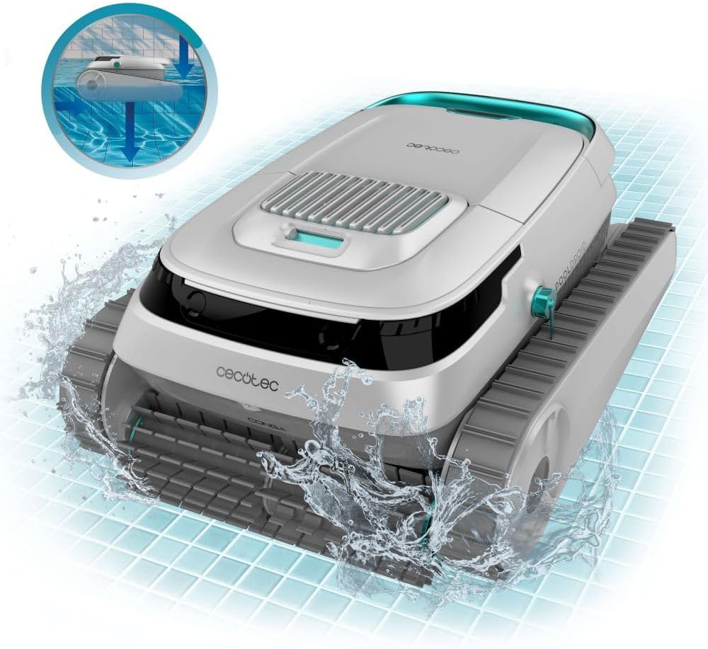 Robot basenowy Cecotec Conga Pooldroid 5000 TotalClean Pearl do czyszczenia dna, ścian i linii wody. Zasięg: 100 m²; maks. nachylenie: 90°; czyszczenie systematyczne; czas pracy: 100 min; pojemność: 4 l.