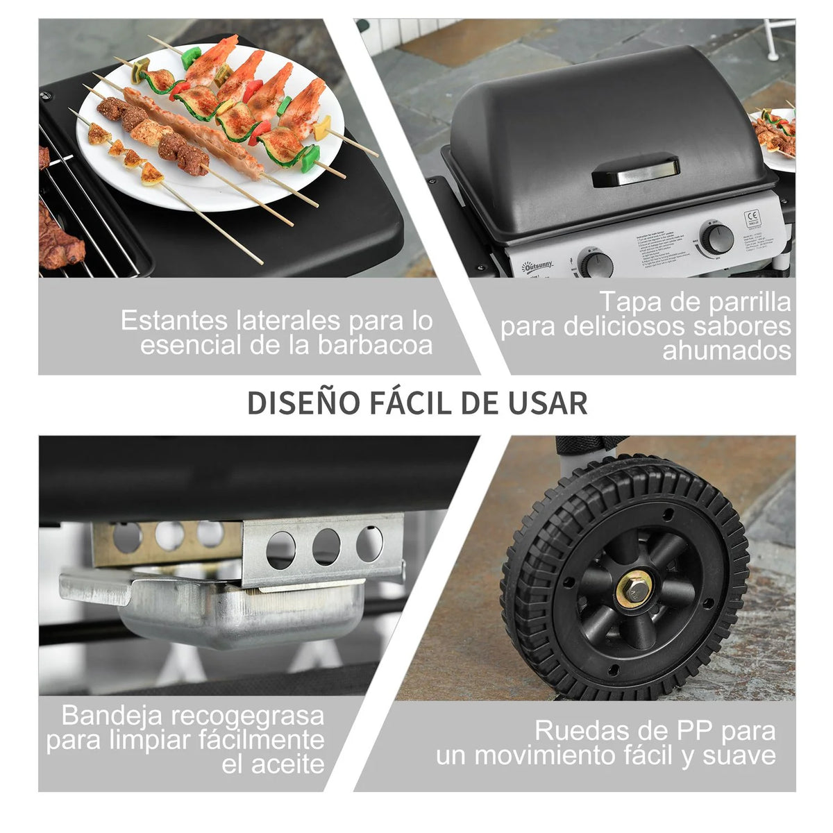 Grill gazowy Outsunny Steel, 104x49x99 cm, czarny