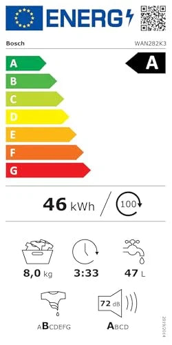 Bosch WAN282K3, serie 4, voorlader wasmachine (2025), 8 kg, 1400 tpm, SpeedPerfect, maximale energie- en waterbesparing, extra wasfunctie, bijzonder hygiënisch, AquaStop, IronAssist