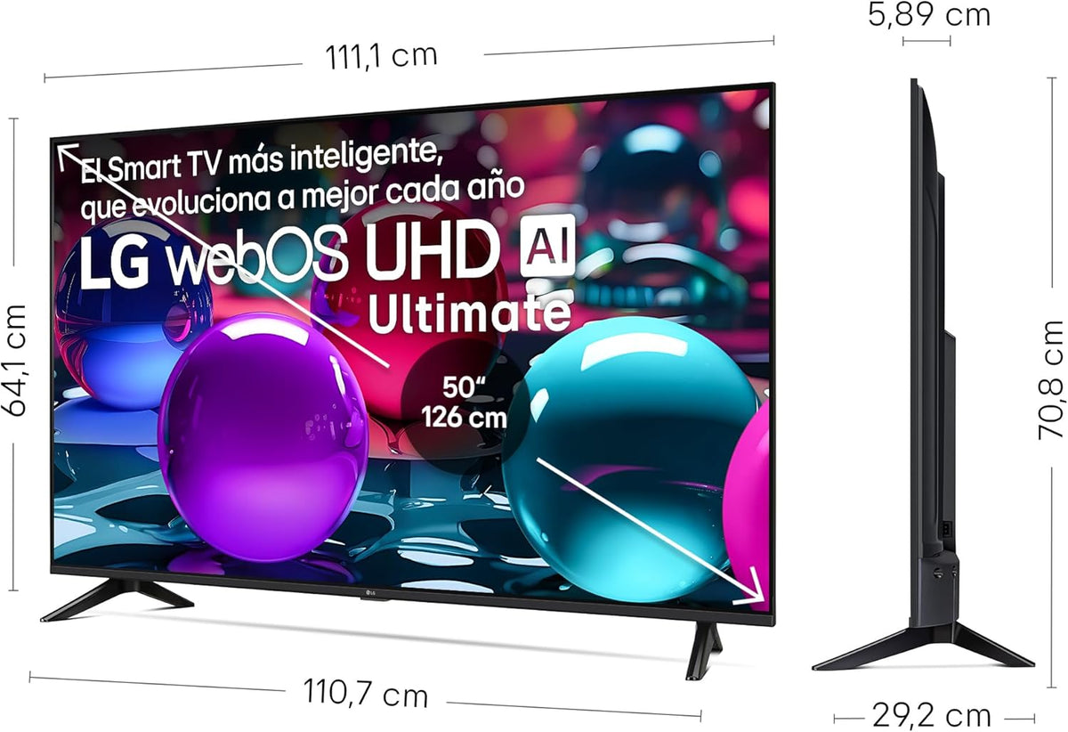 50UA73006LA - telewizor 50", UHD 4K, WebOS 25, Ultimate IA, HDR10 Pro, Super Upscaling, Dolby Digital Plus, Asystent Google, Czarny