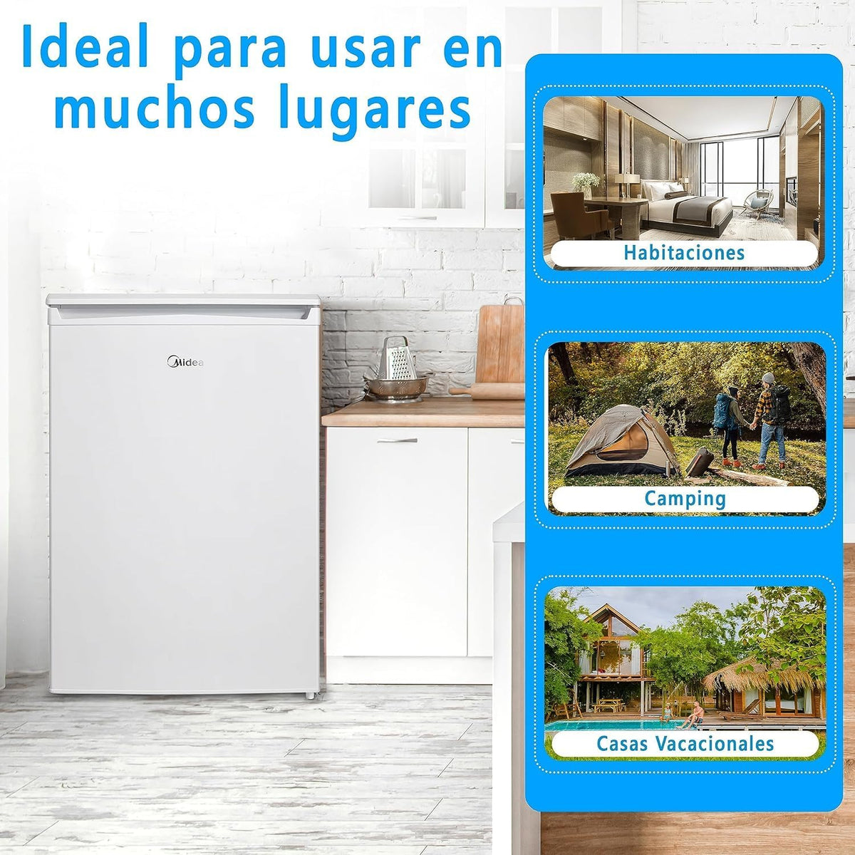 Midea Mała lodówka 113 l z zamrażarką - Mini lodówka do sypialni/przyczepy kempingowej/na kemping - Mini bar o niskim zużyciu energii - Cicha lodówka podblatowa 39 dB - Zamrażarka -16º/-24º