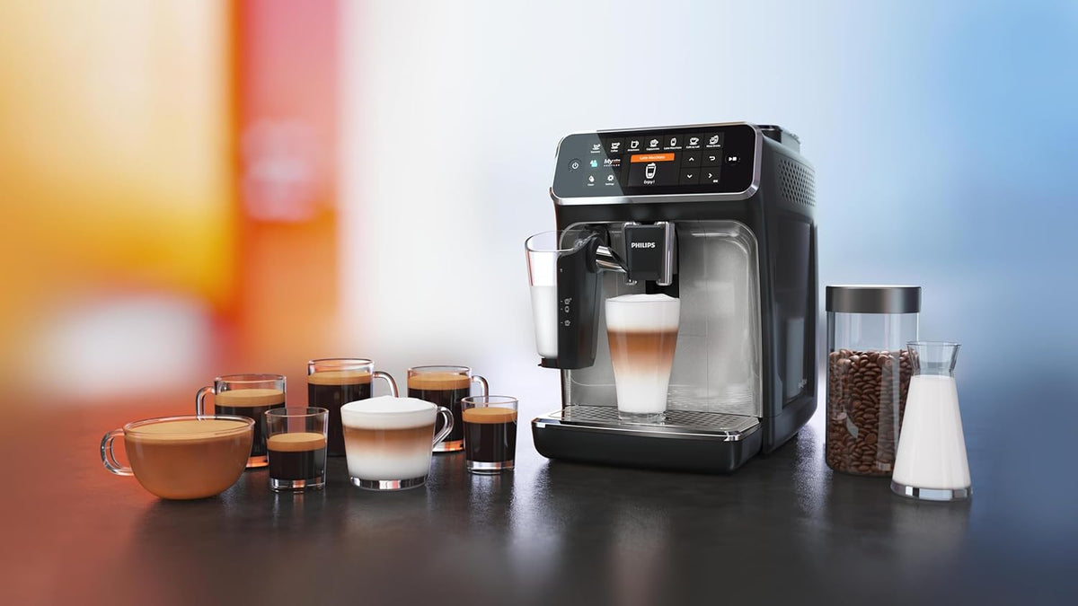 W pełni automatyczny ekspres do kawy Philips Series 5400 – system mleczny LatteGo, 12 specjałów kawowych, intuicyjny wyświetlacz, 4 profile użytkowników, chrom (EP5447/90)