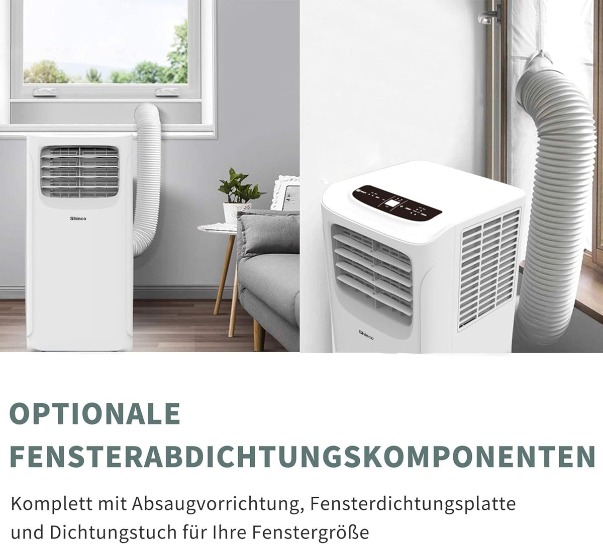 Przenośna klimatyzacja SHINCO z przewodem wydechowym, 9000 BTU, 2,6 kW, chłodzenie, wentylacja i osuszanie, przenośna klimatyzacja z trybem uśpienia, powierzchnia pomieszczenia do 22 m², 24-godzinny timer