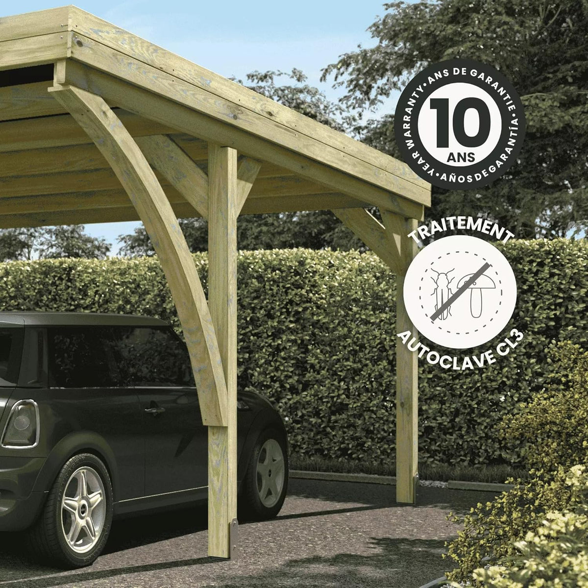Forest Style - Victor Modern Double Carport 30,9 m² (6,02 x 5,11 x 2,52 m) – impregnowane drewno sosnowe – dach z poliwęglanu – zadaszony parking na 2 samochody – solidna i trwała konstrukcja