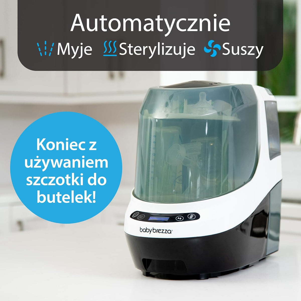 Baby Brezza Myjka do butelek Pro – środek do czyszczenia butelek dla niemowląt 3 w 1; mycie, sterylizacja, suszenie – uniwersalne czyszczenie wszystkich butelek: tworzywo sztuczne szkło smoczek