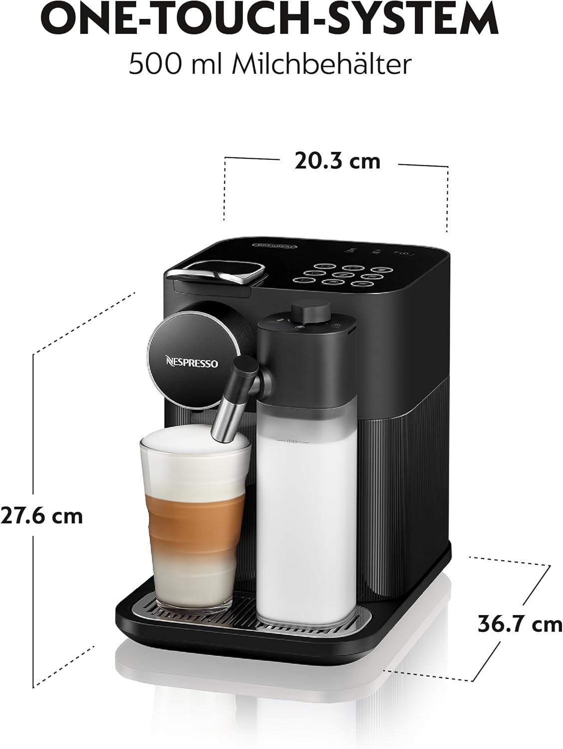 Ekspres kapsułkowy Nespresso De'Longhi EN640.W Gran Lattissima z automatycznym systemem dozowania mleka, ciśnienie 19 barów, 1400 W, biały