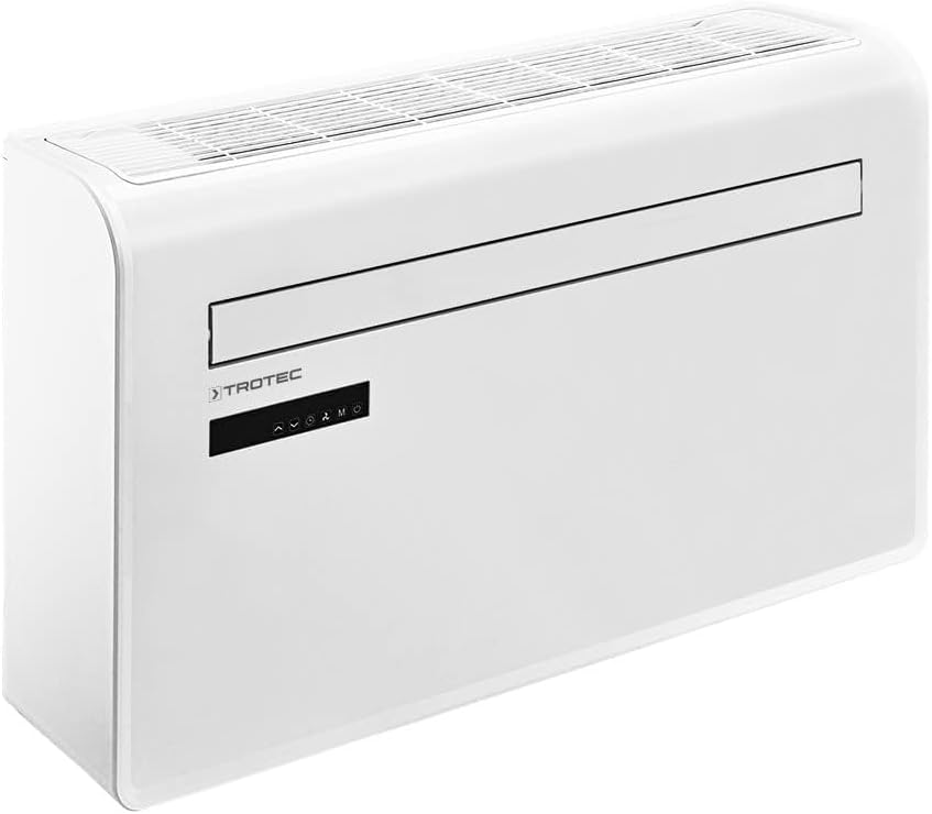 Klimatyzator ścienny TROTEC PAC-W 2650 SH – urządzenie typu „4 w 1” bez jednostki zewnętrznej, wyposażone w funkcję ogrzewania, oferujące moc chłodniczą 2,6 kW, sterowanie przez aplikację (WiFi) oraz technologię inwerterową; przeznaczone do pomieszcz