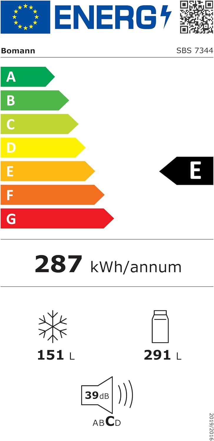 Lodówka z zamrażarką typu side-by-side Bomann® | No Frost | Pojemność 442 l | Lodówka z zamrażalnikiem | Lodówka z technologią MultiAirflow | Zużycie energii 287 kWh/rok | SBS 7344 stal nierdzewna