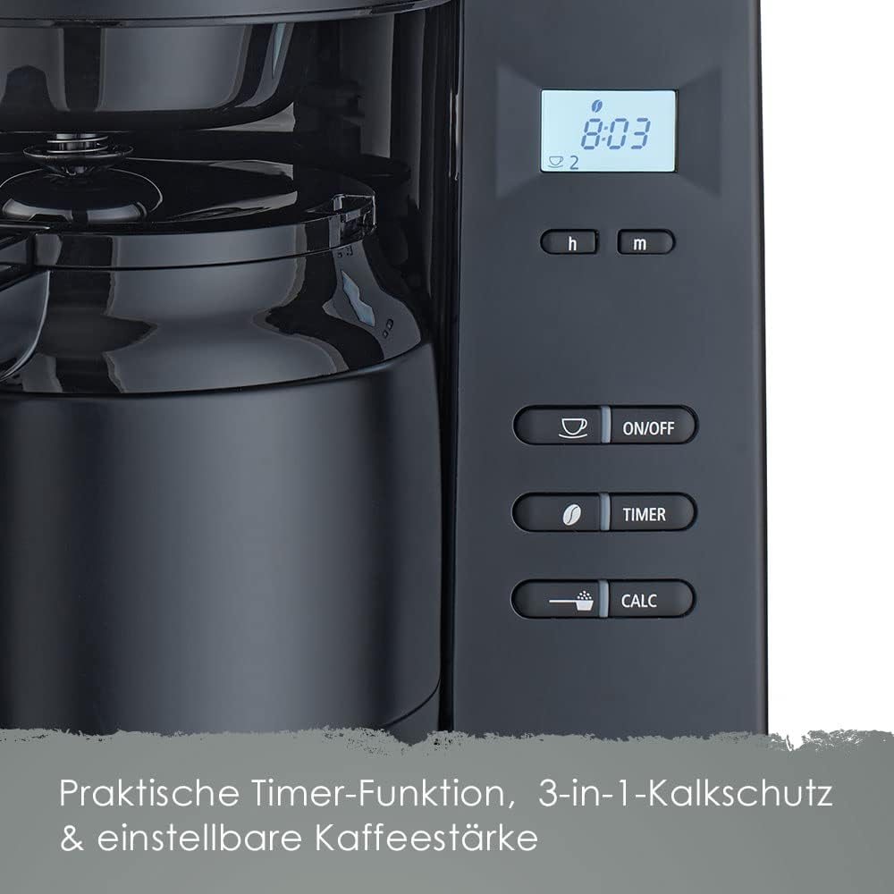 Melitta AromaFresh - Ekspres przelewowy - ze szklanym dzbankiem - wbudowanym młynkiem - funkcją timera - 10 filiżanek - Czysta czerń