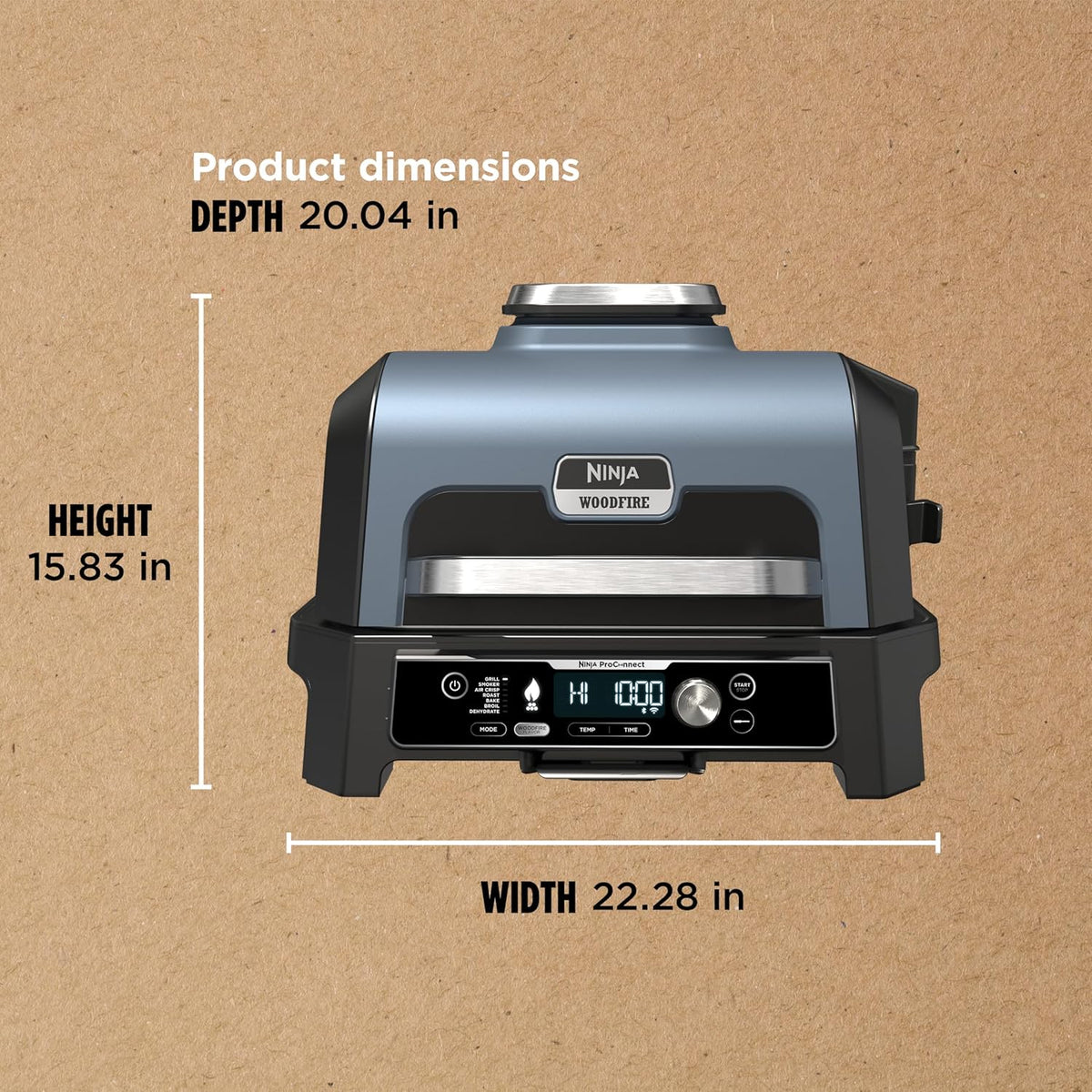 Grill i wędzarnia ogrodowa Ninja Woodfire Pro XL, termometr, wszechstronne urządzenie 4 w 1 (grill, wędzarnia BBQ, frytkownica beztłuszczowa, piekarnik), grill elektryczny przenośny, kolor ciemnoszary, model OG850