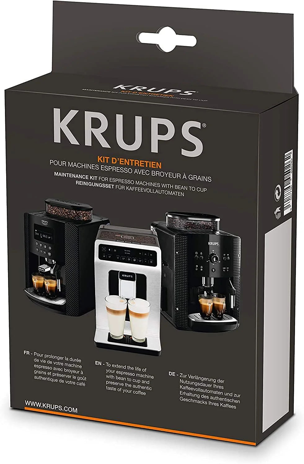 Ekspres do kawy Krups Essential w pełni automatyczny z wężykiem do mleka, funkcja parzenia 2 filiżanek, wyświetlacz LCD, łatwe czyszczenie, certyfikat TÜV, czarny, EA816031
