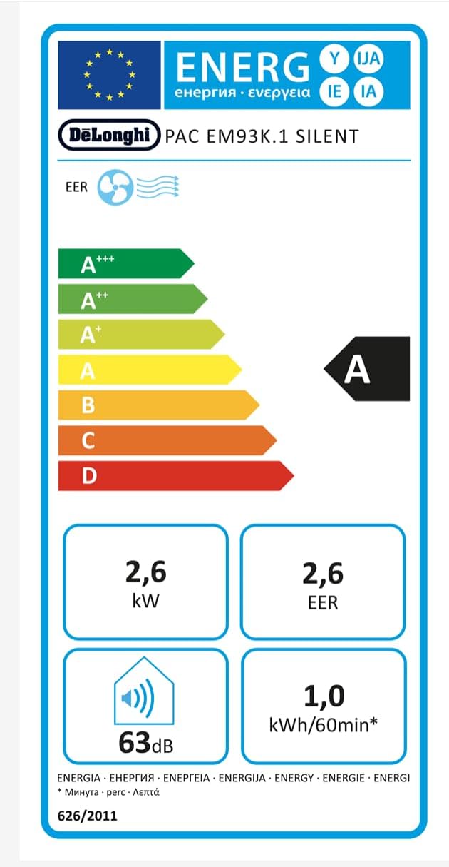 De'Longhi Pinguino PAC EL112 CST WiFi, przenośna klimatyzacja z technologią MyEcoRealFeel do pomieszczeń o kubaturze do 110 m³, 11 000 BTU/h, 2,9 kW, 63 dB, funkcja osuszania, A, sterowanie aplikacją i głosem, kolor biały