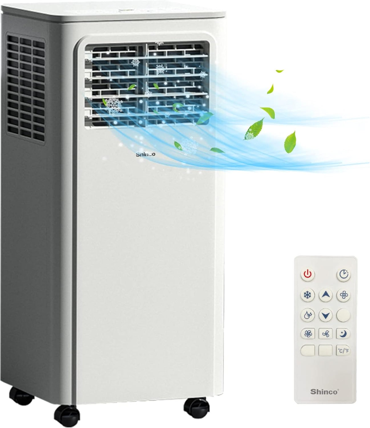 Przenośna klimatyzacja SHINCO z przewodem wydechowym, 9000 BTU, 2,6 kW, chłodzenie, wentylacja i osuszanie, przenośna klimatyzacja z trybem uśpienia, powierzchnia pomieszczenia do 22 m², 24-godzinny timer