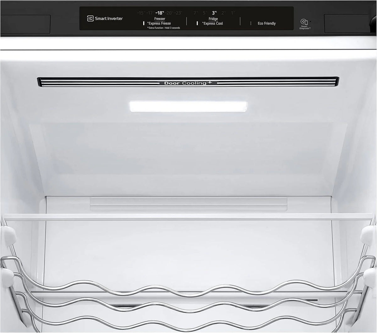 Lodówka/zamrażarka LG GBV22NCCEP – inteligentny kompresor inwerterowy, system Total No Frost, nowoczesna konstrukcja płaskich drzwi, matowy czarny metalik, klasa energetyczna A