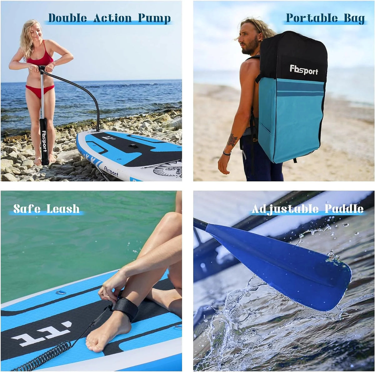 Hoogwaardig stand-up paddleboard, yogaboard met duurzame SUP-accessoires en draagtas | Brede beenpositie, golfcontrole, antislip dek, leash, peddel en pomp voor tieners en volwassenen