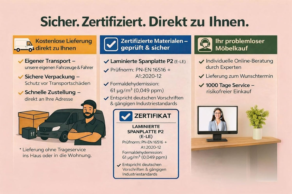 A and J MöbelLand VIVO Szafa 4-drzwiowa z lustrem i szufladami - 200 x 215 cm - Szafa z drzwiami uchylnymi, drążkiem na ubrania i półkami