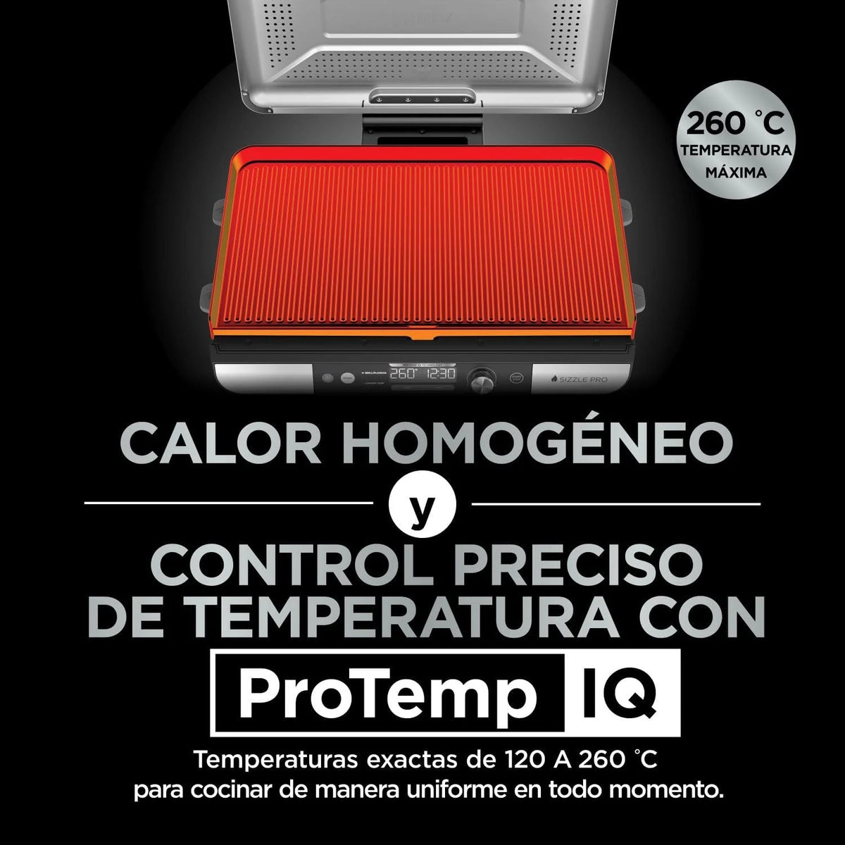 Ninja Sizzle Pro XL Grill i płyta grillowa do użytku wewnątrz pomieszczeń z nieprzywierającą ceramiczną płytą grillową, zdejmowaną pokrywą, pojemnikiem na tłuszcz i przewodnikiem po przepisach, kolor srebrny/czarny GX101EU
