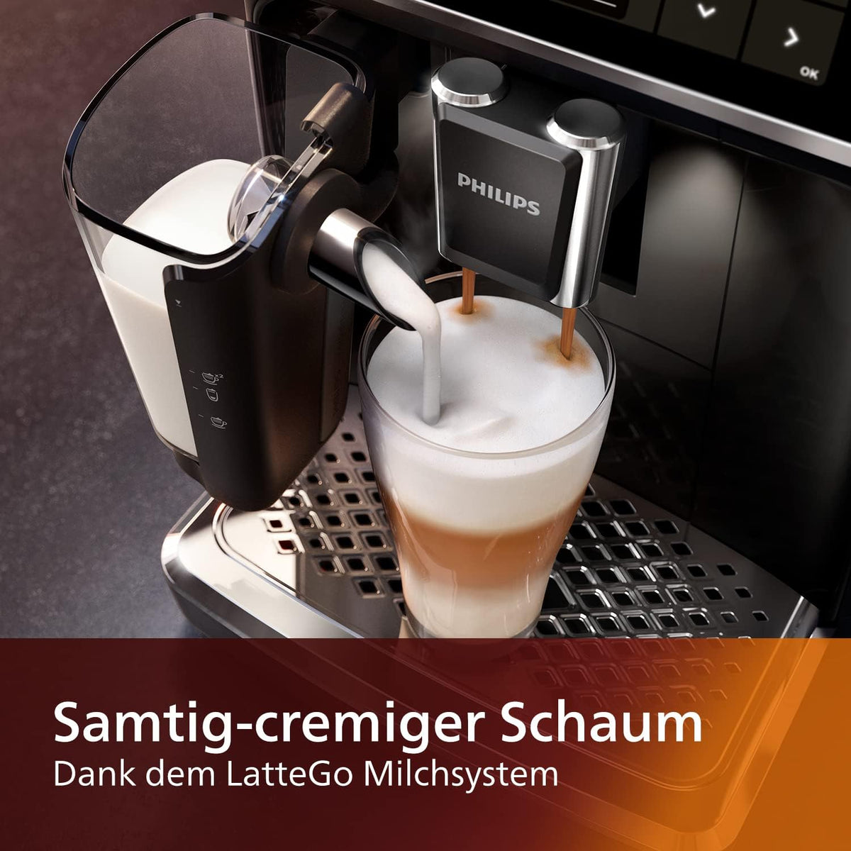 W pełni automatyczny ekspres do kawy Philips Series 5400 – system mleczny LatteGo, 12 specjałów kawowych, intuicyjny wyświetlacz, 4 profile użytkowników, chrom (EP5447/90)