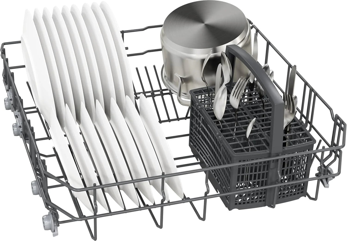 Zmywarka Siemens SN63EX06VE, iQ300 Smart, w pełni zintegrowana, 60 cm, szuflada na sztućce, bardzo cicha, varioSpeed, automatyczne otwieranie drzwi, potrójny system koszenia, infoLight, intensiveZone