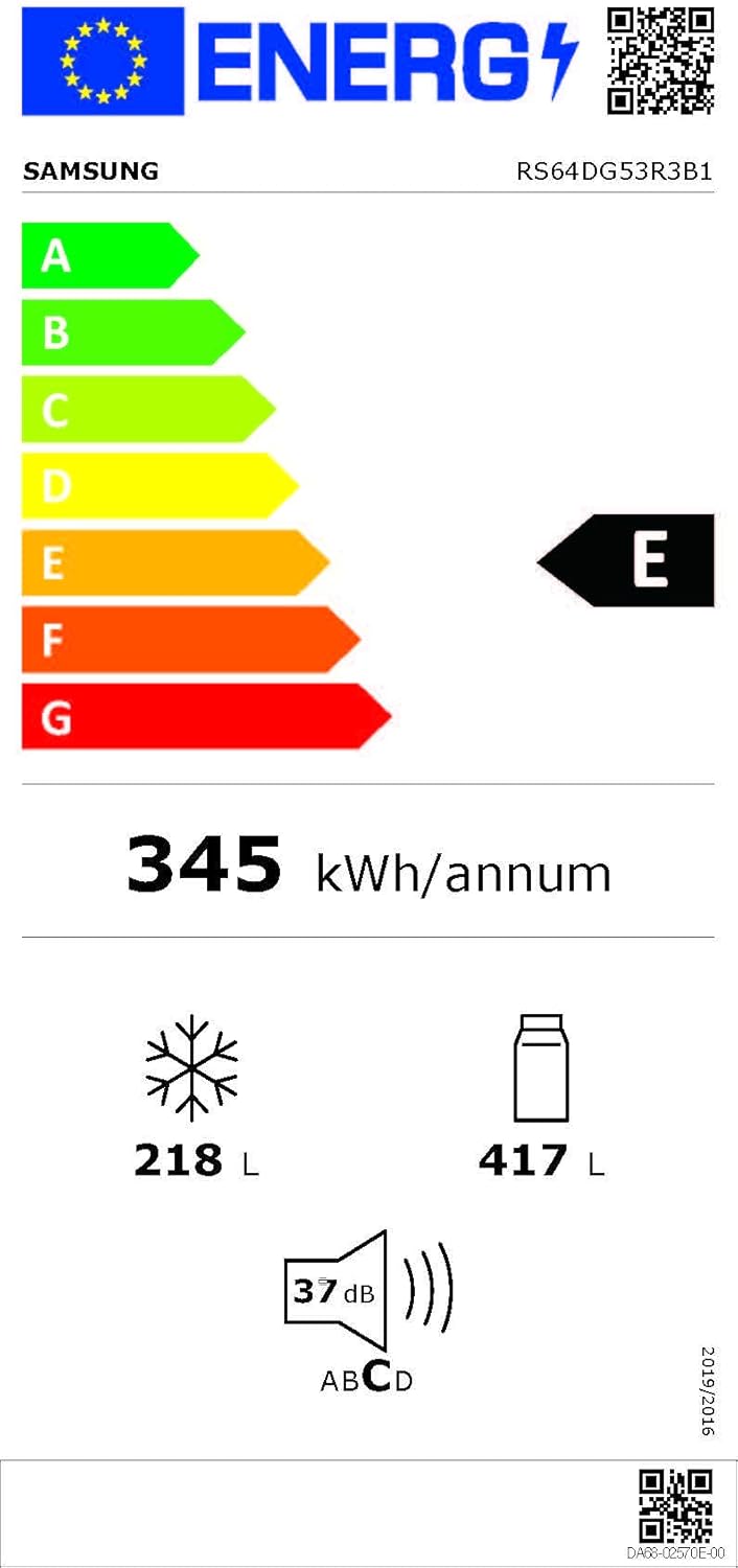Lodówka typu side-by-side z zamrażarką Samsung RS64DG53R3B1EF, 178 cm, 628 l, tryb SmartThings AI Energy, dozownik lodu i wody, smukła kostkarka do lodu, stal nierdzewna premium