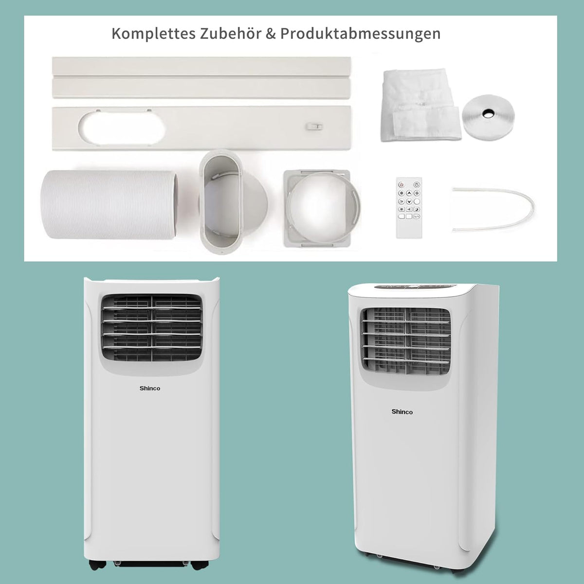 Przenośna klimatyzacja SHINCO z przewodem wydechowym, 9000 BTU, 2,6 kW, chłodzenie, wentylacja i osuszanie, przenośna klimatyzacja z trybem uśpienia, powierzchnia pomieszczenia do 22 m², 24-godzinny timer