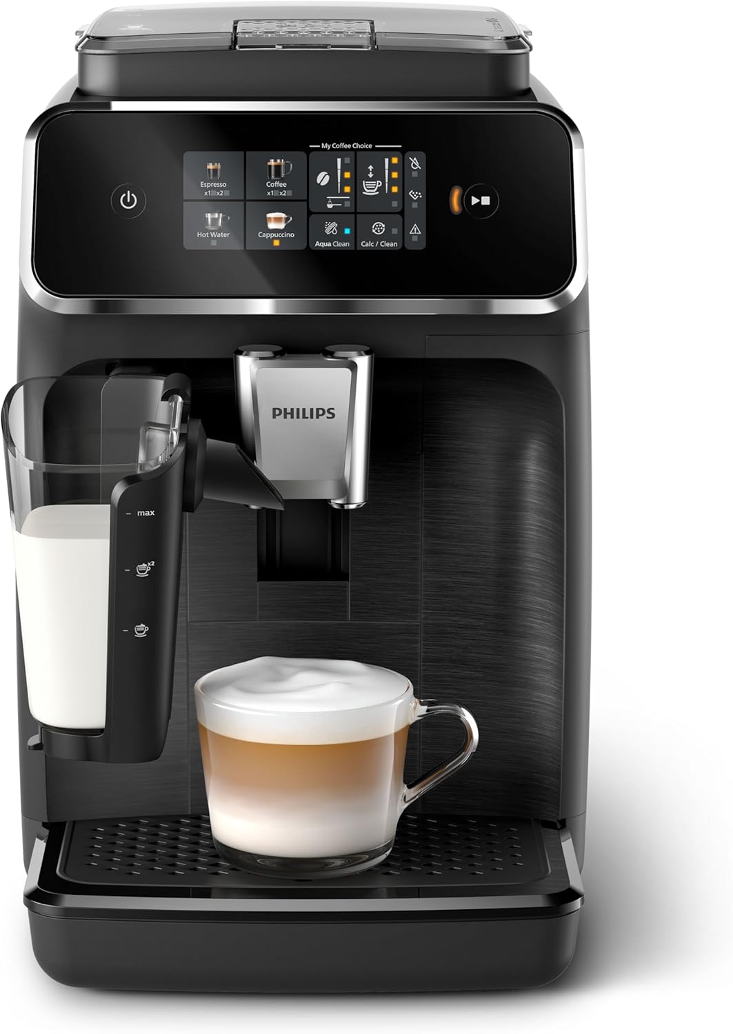 W pełni automatyczny ekspres do kawy Philips Series 2200 – klasyczny spieniacz do mleka, intuicyjny wyświetlacz dotykowy, matowa czerń (EP2220/10)