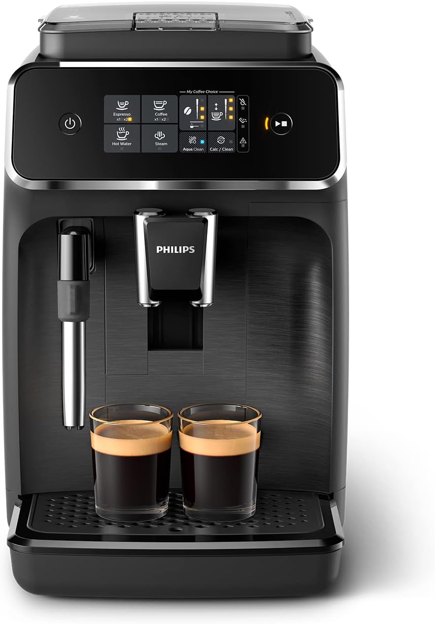 W pełni automatyczny ekspres do kawy Philips Series 2200 – klasyczny spieniacz do mleka, intuicyjny wyświetlacz dotykowy, matowa czerń (EP2220/10)