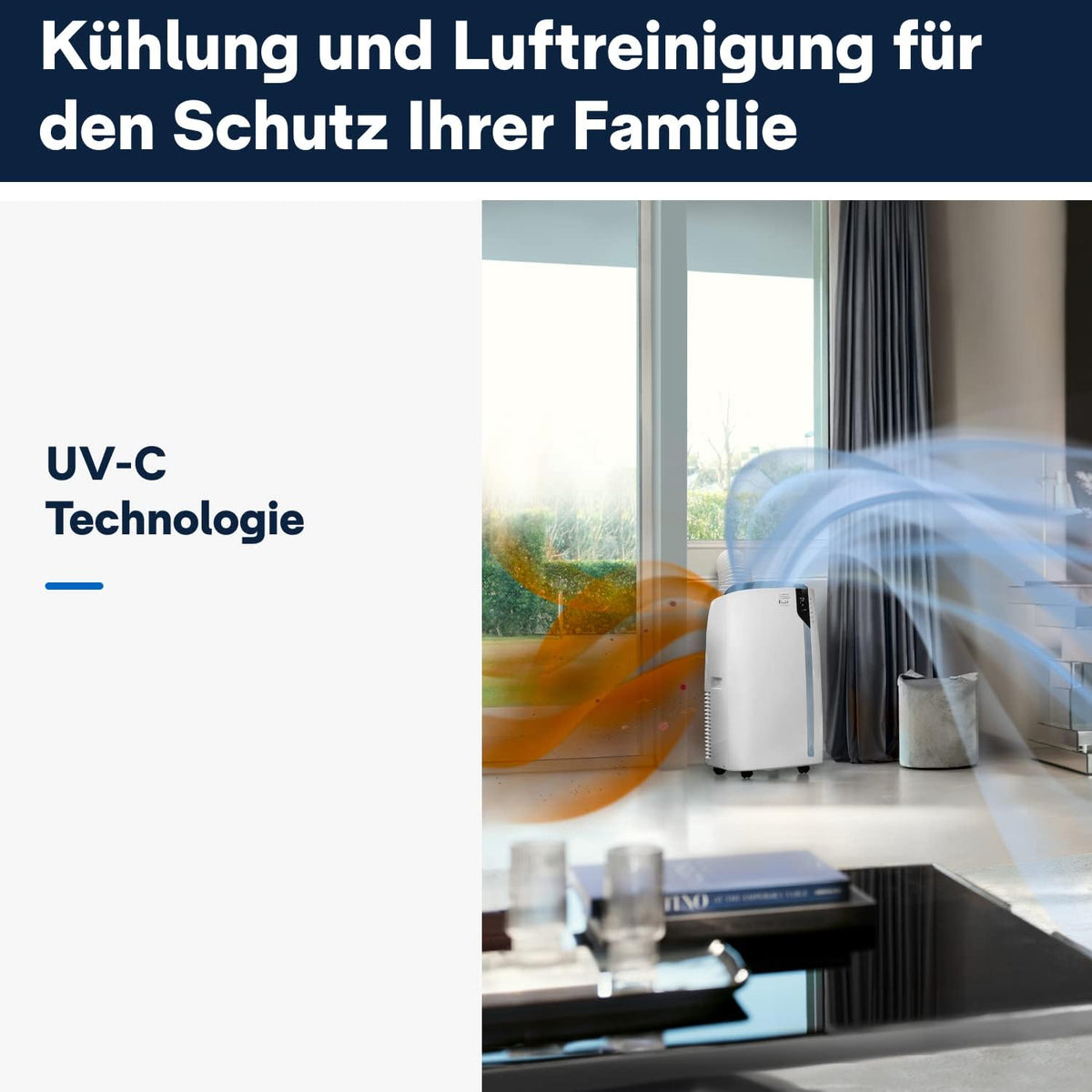 De'Longhi Pinguino PAC EL112 CST WiFi, przenośna klimatyzacja z technologią MyEcoRealFeel do pomieszczeń o kubaturze do 110 m³, 11 000 BTU/h, 2,9 kW, 63 dB, funkcja osuszania, A, sterowanie aplikacją i głosem, kolor biały