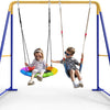 Swing Sets for Backyard, Toddler Swing Set with 2 Seat 1 Saucer & 1 Belt Seat, 440lbs Heavy-Duty Swing Frame w/8 Ground Stakes, A Frame Outdoor Swingset for Kids and Adults for Backyard