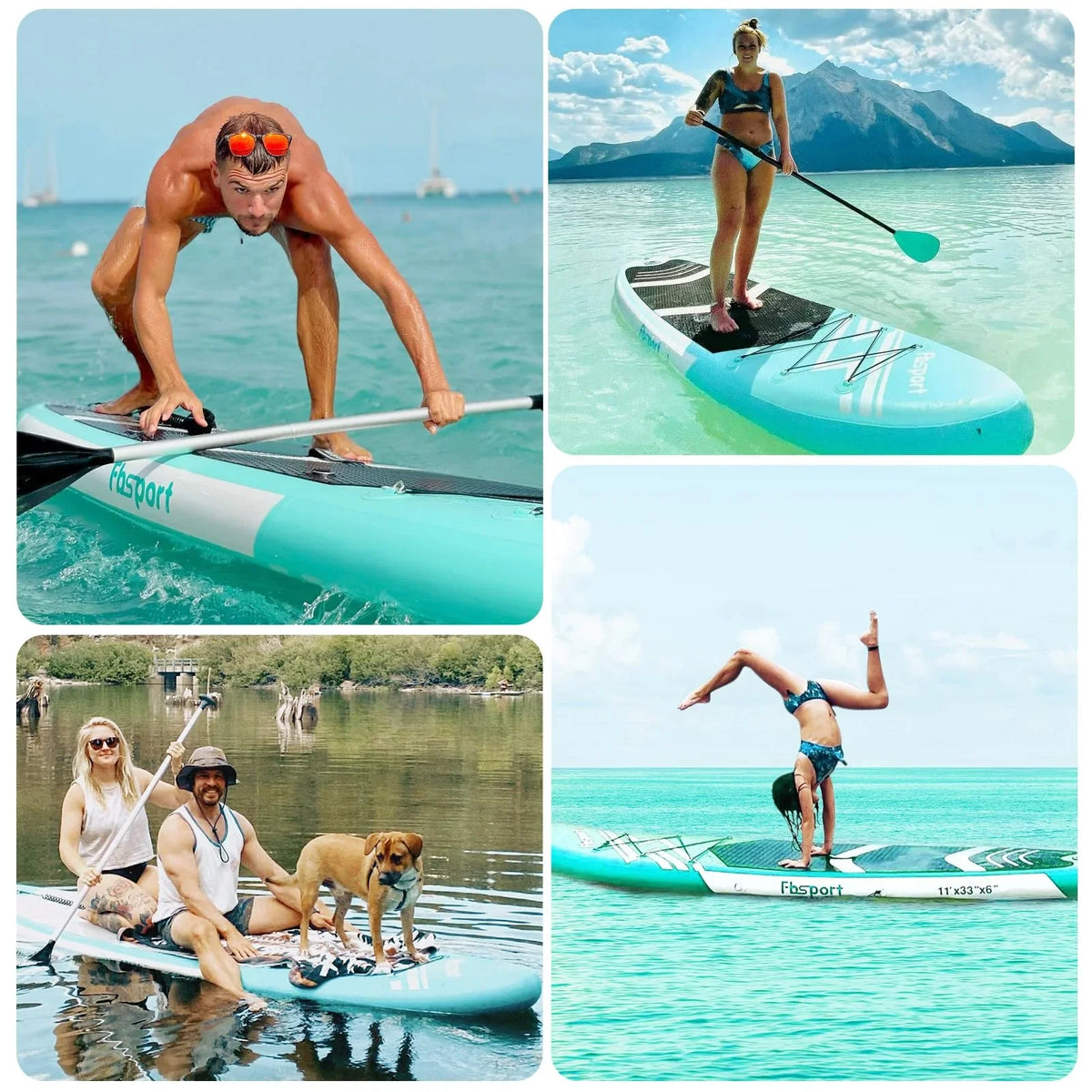 Nadmuchiwana deska SUP FBSPORT (model 2026), grubość 15 cm, kompletny zestaw z regulowanym aluminiowym wiosłem i pompką (zielona)