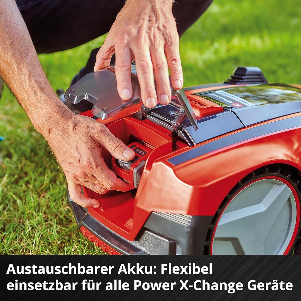 Robot koszący Einhell FREELEXO CAM 500 Power X-Change (18 V, kamera zastępuje przewód ograniczający, do 500 m, bezszczotkowy, do 25% nachylenia, szerokość koszenia 18 cm, w zestawie akumulator 3,0 Ah, taśma magnetyczna 5 m)