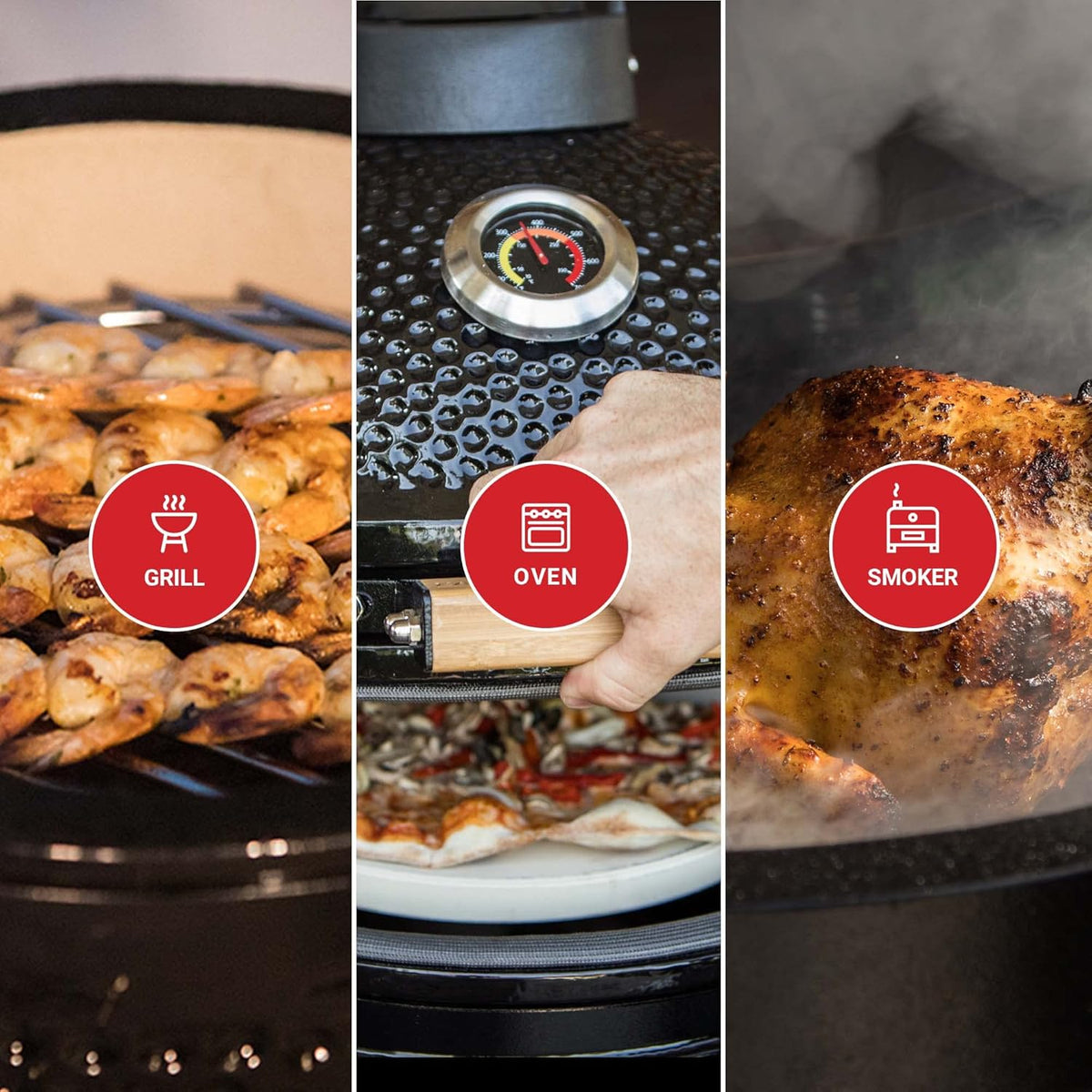 Grill Kamado BONO - Duży grill XXL z 10 akcesoriami - Ø 64 cm Grill Kamado z akcesoriami - Czerwony grill wędzarniczy na taras, balkon lub do ogrodu