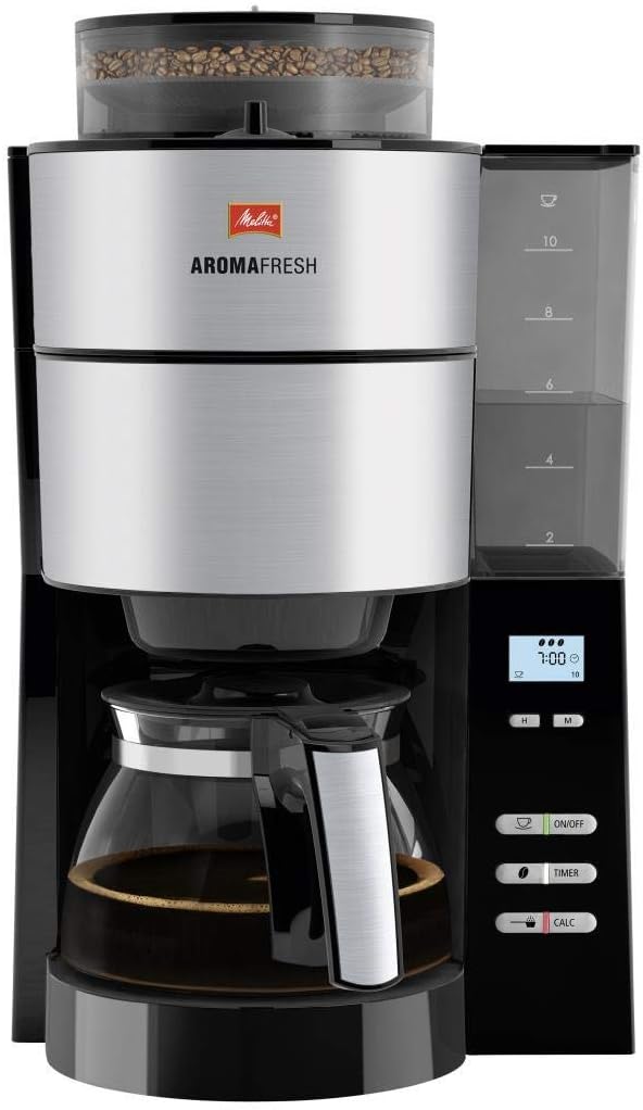 Melitta AromaFresh - Ekspres przelewowy - ze szklanym dzbankiem - wbudowanym młynkiem - funkcją timera - 10 filiżanek - Czysta czerń