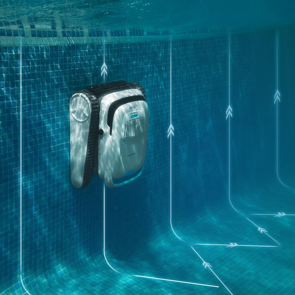 Robot basenowy Cecotec Conga Pooldroid 5000 TotalClean Pearl do czyszczenia dna, ścian i linii wody. Zasięg: 100 m²; maks. nachylenie: 90°; czyszczenie systematyczne; czas pracy: 100 min; pojemność: 4 l.